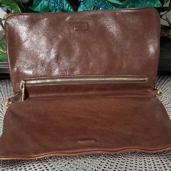 Tory Burch Brown Leather Clutch with Gold Chain, GUC - Picture 3 of 6